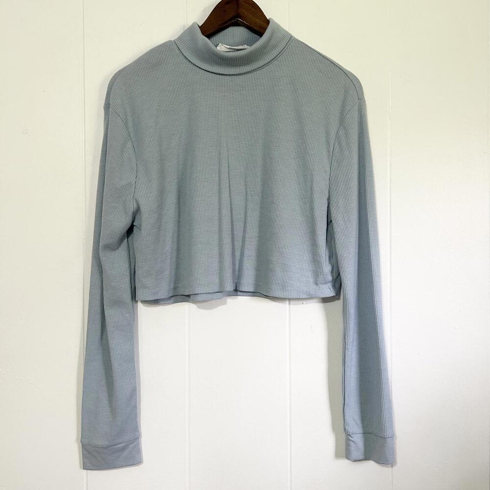 Double Zero Blue Waffle Knit Long Sleeve Turtleneck Top Women's Medium